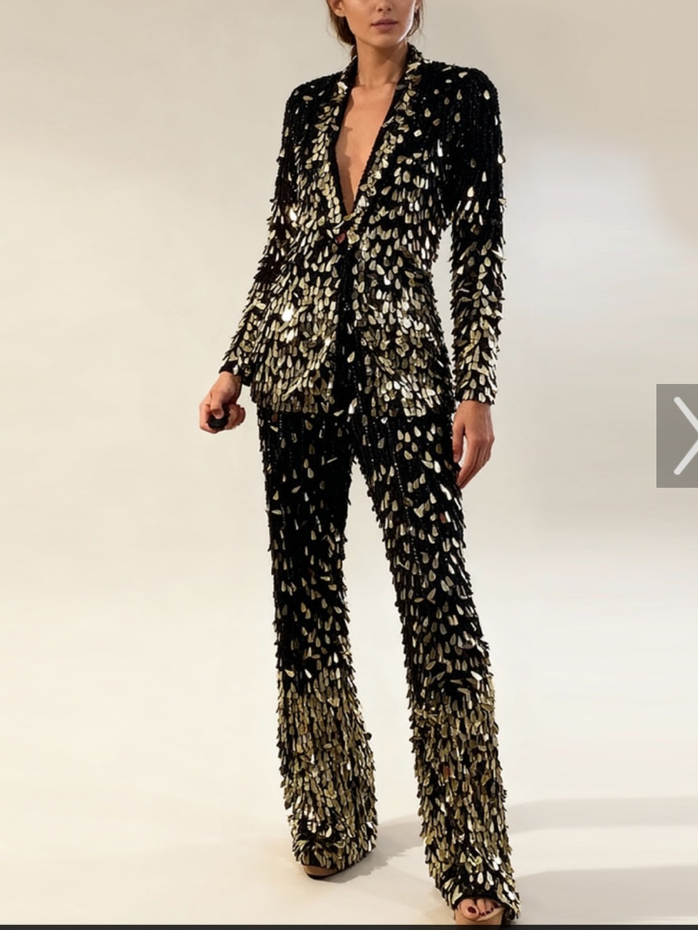 Jovani Black and Gold Sequin Embellished Pantsuit